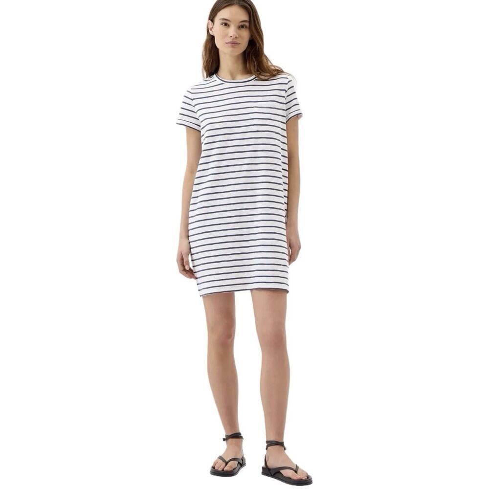 GAP Navy White Stripe Cotton T-Shirt Pocket Dress Women's Size Small Petite NEW